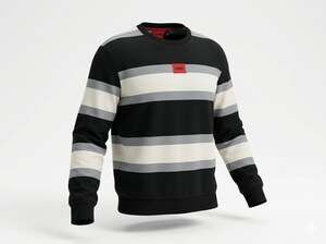 HUGO Men's Diragol_S Striped Red Logo Patch Sweatshirt